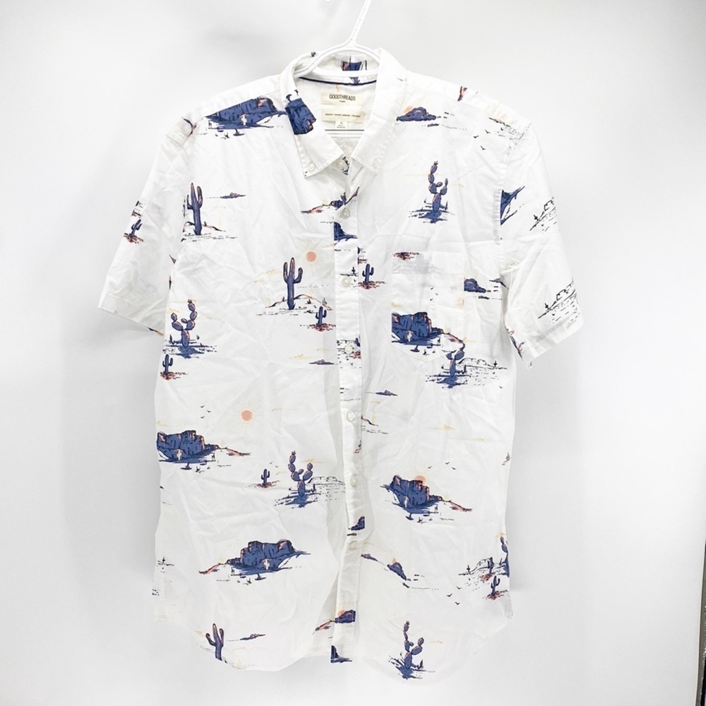 Goodthreads Men's Slim-Fit Short-Sleeve Printed Poplin Shirt desert landscape